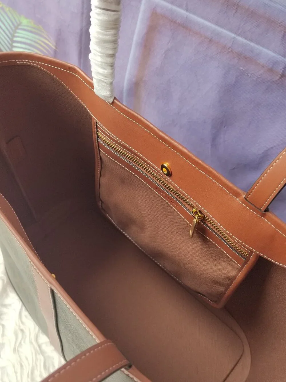 Triomphe Horizontal Tote Bag Brown Triomphe Canvas Calf Leather Trim Large